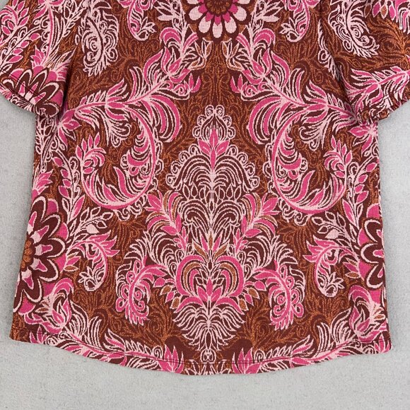 Anthropologie Shirt Womens Small Red Motif Demeter Paisley Tee Sparkle Metallic - Picture 4 of 16
